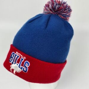 Mitchell Ness Buffalo Bills Knit Beanie Hat Pom Pom Blue Red NFL